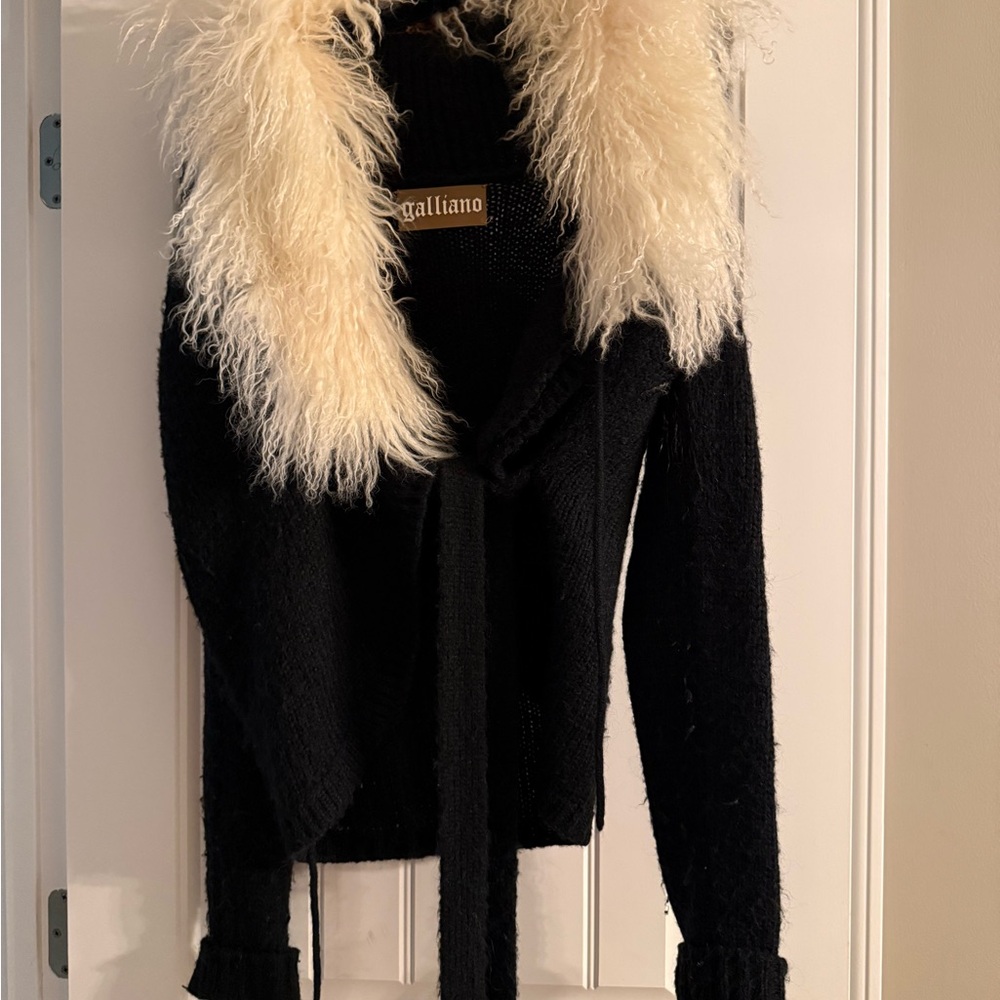 Galliano Black Knit with Cream Fur Trim